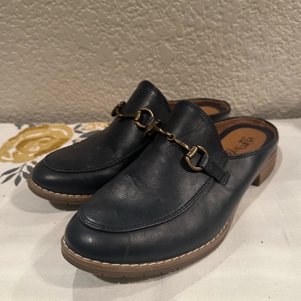Sofft Euro Soft Navy Blue Horsebit Loafer Mules